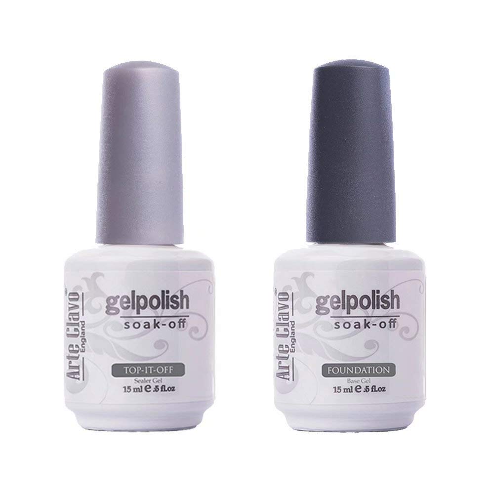 Arte Clavo 2 Pcs 15Ml No Wipe Gel Top Coat And Base Coat Set - Shine Finish And Long Lasting, Soak Off Led Nail Lamp Gel Base To
