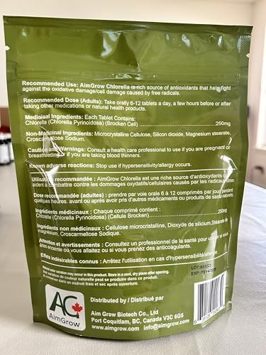 1000 Tablets, Organic Chlorella Tablets with Broken Cell Wall, 250mg