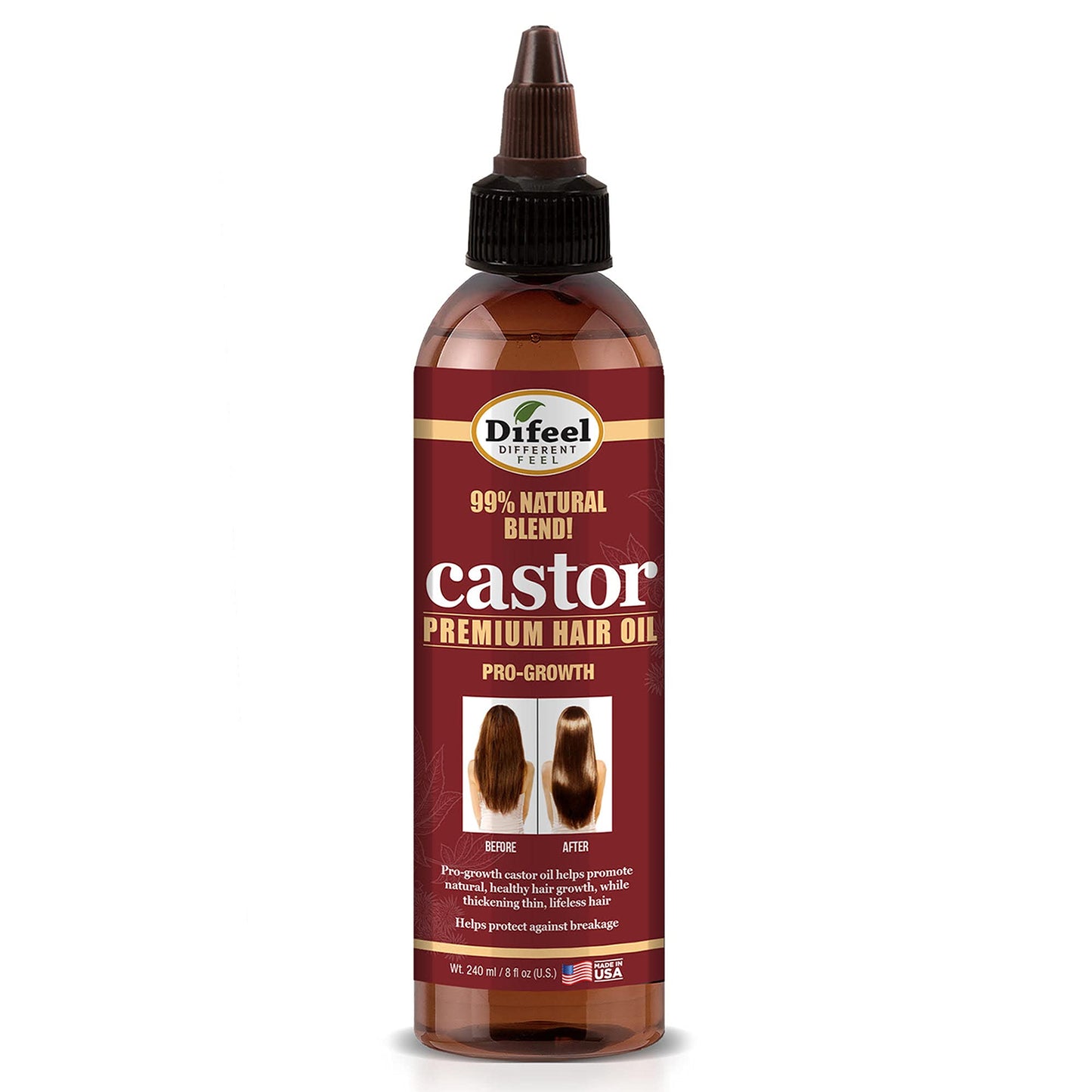Difeel 99% Natural Premium Hair Oil - Pro-Growth Castor Hair Oil 8 Oz. - Natural Castor Oil For Hair Growth