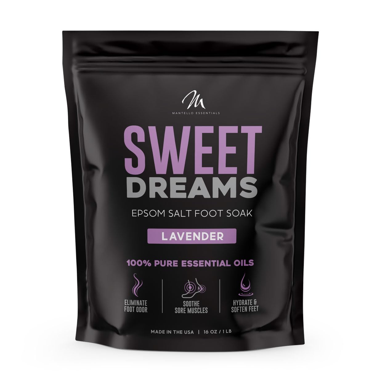 Mantello Lavender Sweet Dreams Pedicure Foot Soak - Foot Soaker For Foot Soaking Tub - Foot Soaking Salts To Soften And Soothe F
