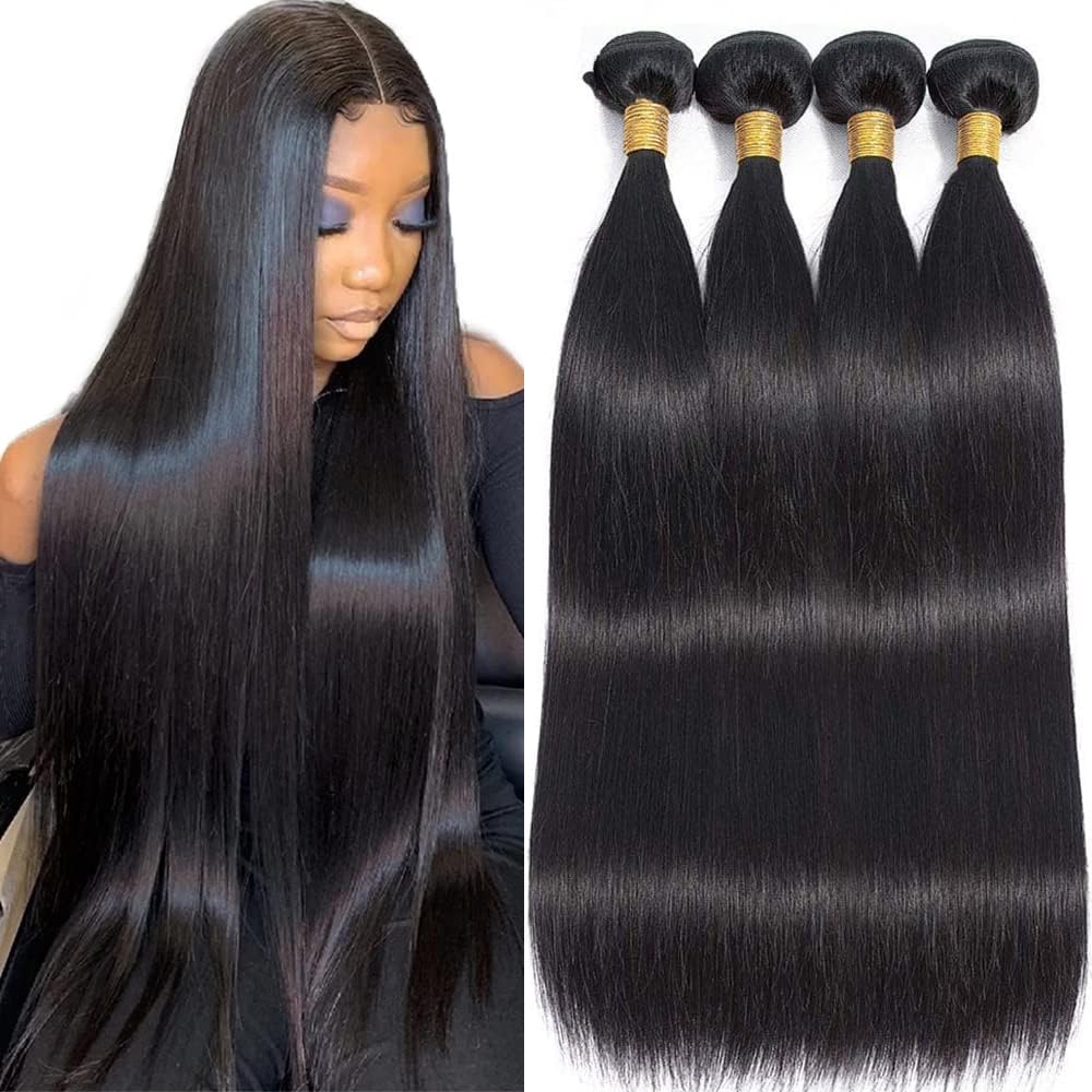Human Hair Bundles Straight 12 14 16 18 Inch Brazilian Virgin Hair 4 Bundles Human Hair Straight 100% Unprocessed Straight Hair