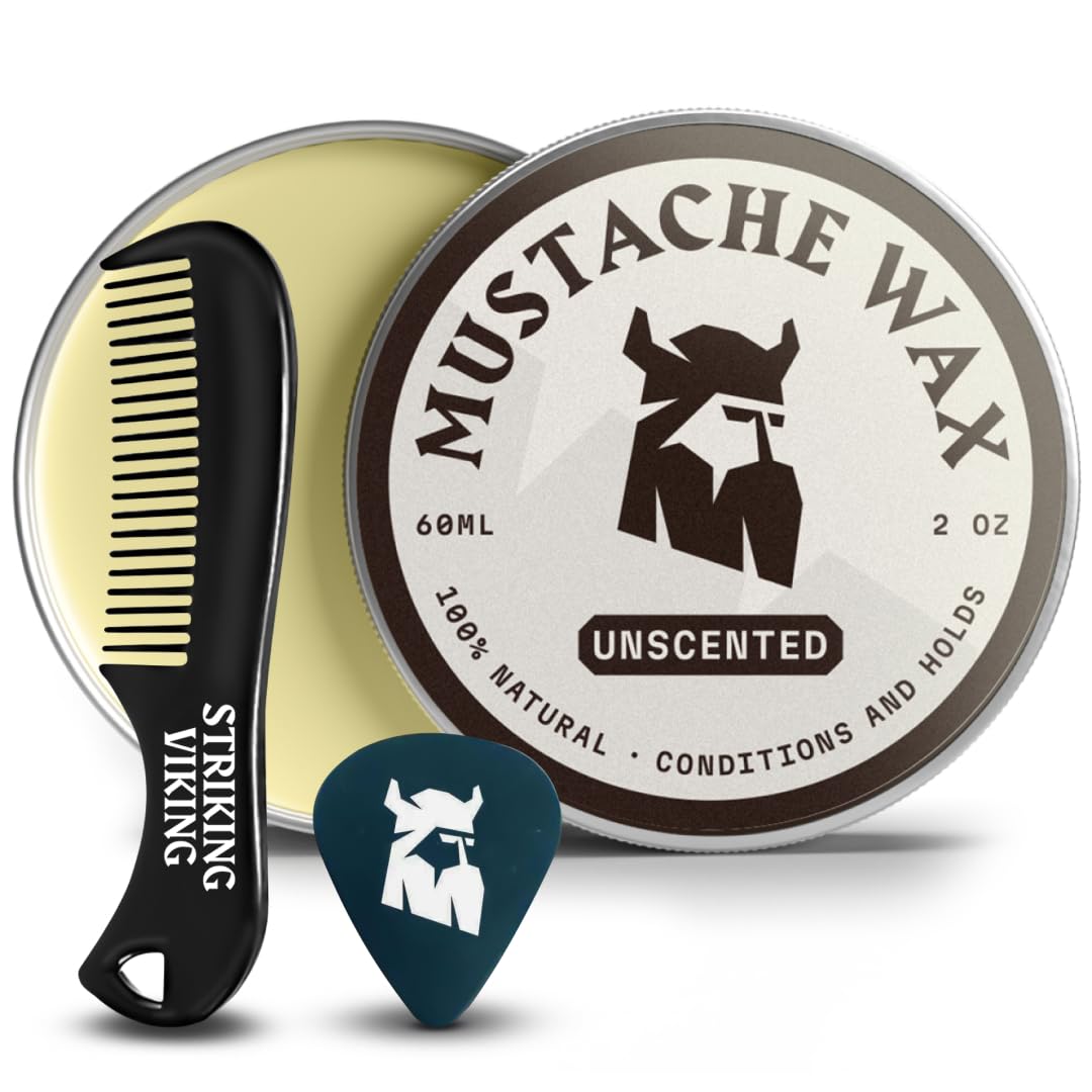 Striking Viking Mustache Wax Kit - 2oz Beeswax Wax & Comb for Taming, Styling & Conditioning Facial Hair - Unscented Strong Hold