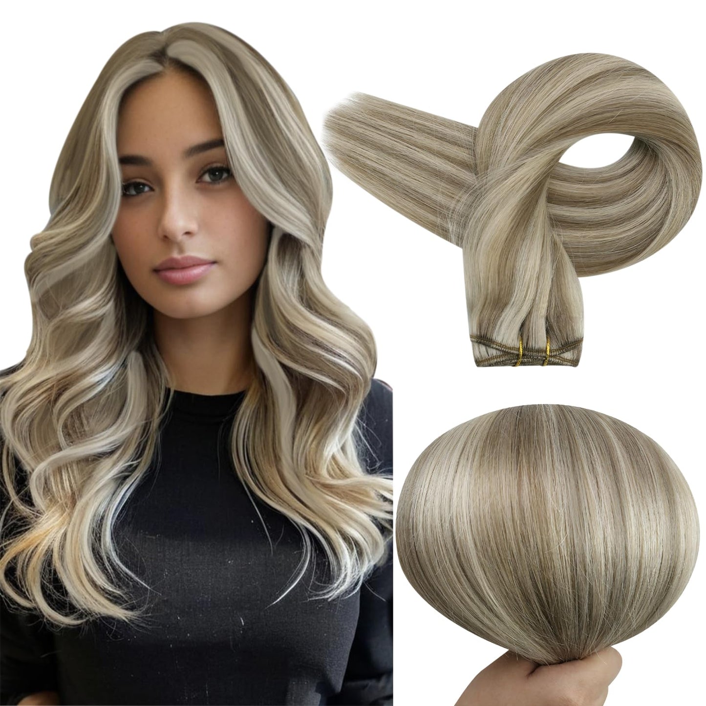 Full Shine Weft Hair Extensions Human Hair Sew In Hair Extensions Color Ash Brown Highlight Blonde Hair Extensions Sew In Machin