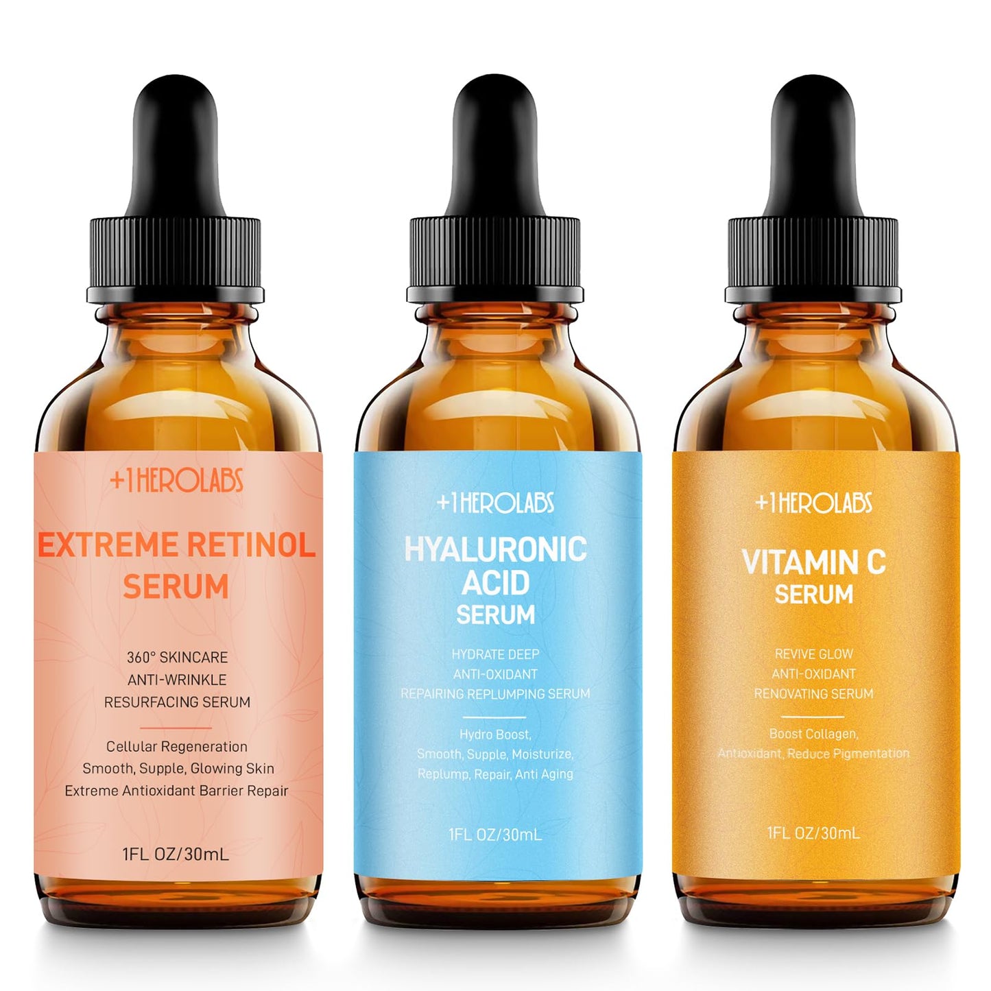 Facial Skin Care Set- Retinol Serum, Vitamin C & Hyaluronic Acid For Face - Anti Aging Face Serum Set For Women - Firm, Wrinkle