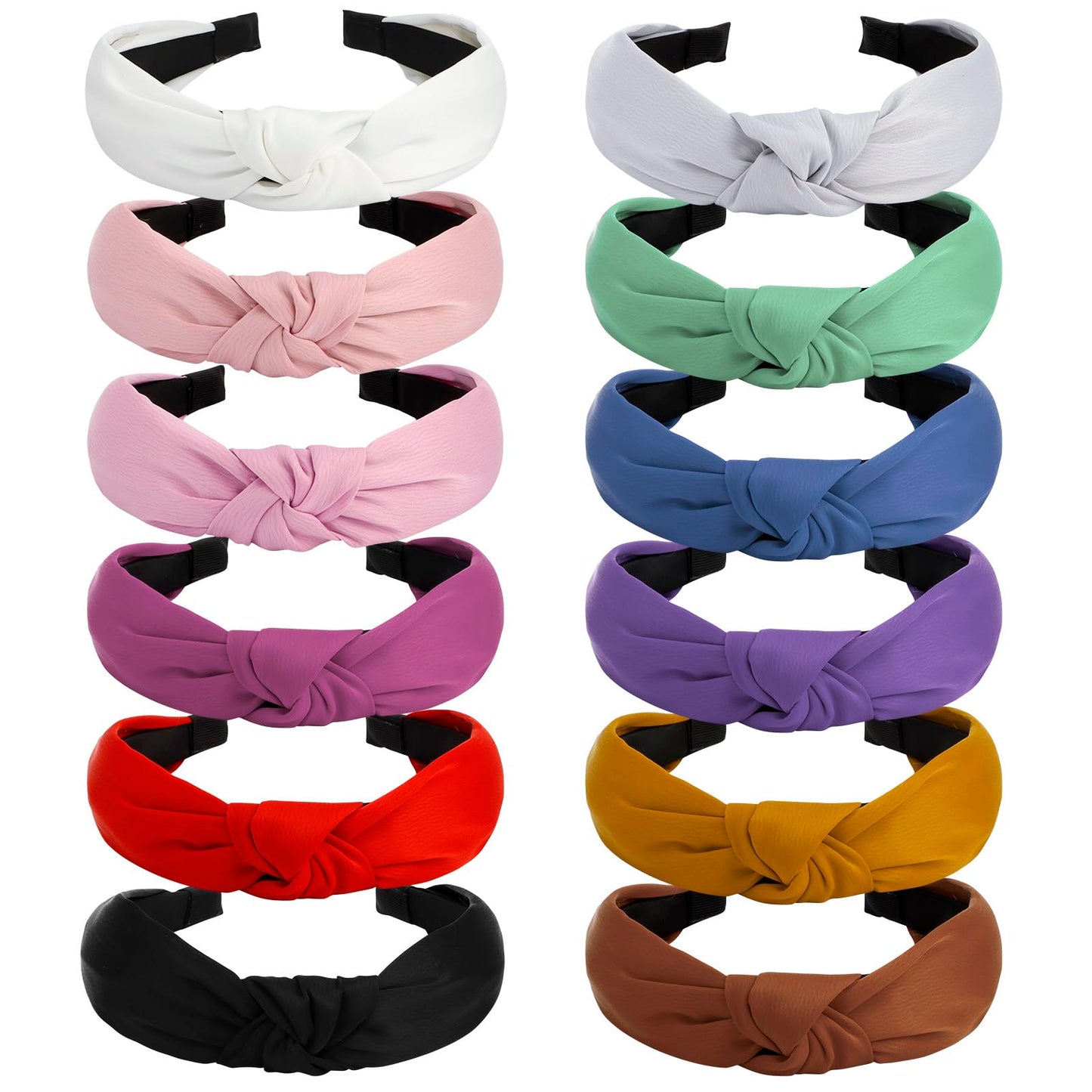 Velscrun 12 Pack Satin Headbands For Women Non Slip Wide Knotted Black White Headband Cute Boho Head Bands Silk Headbands Hair B