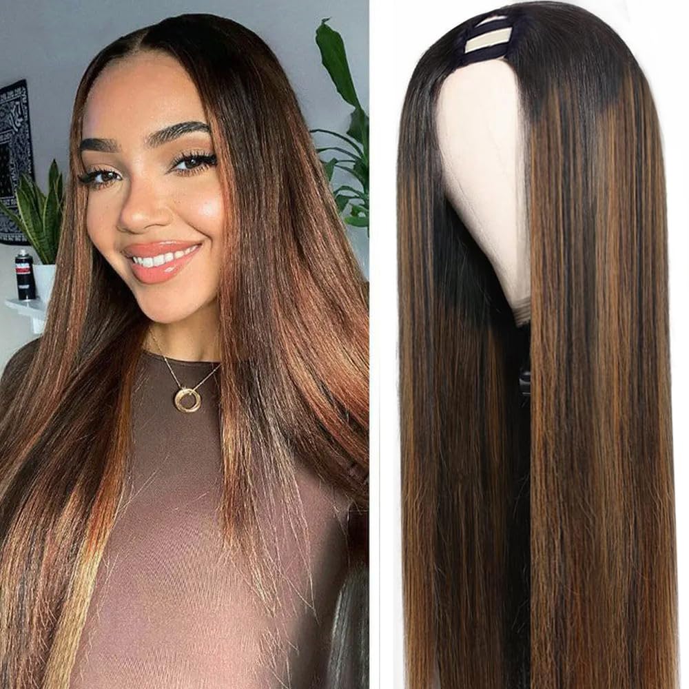 Nvnvdij Highlight Ombre Straight U Part Wig Fb30 Color Human Hair Wigs Brazilian Straight Wig Glueless Wigs For Women Human Hair