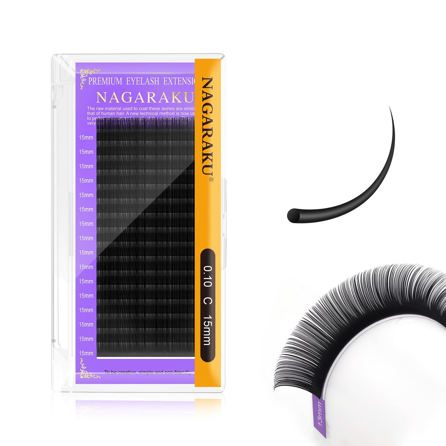 Nagaraku Eyelash Extensions 0.10 Mm C Curl 15Mm Premium Individual Classic Lashes Soft Natural Matte Black 16 Rows Professional