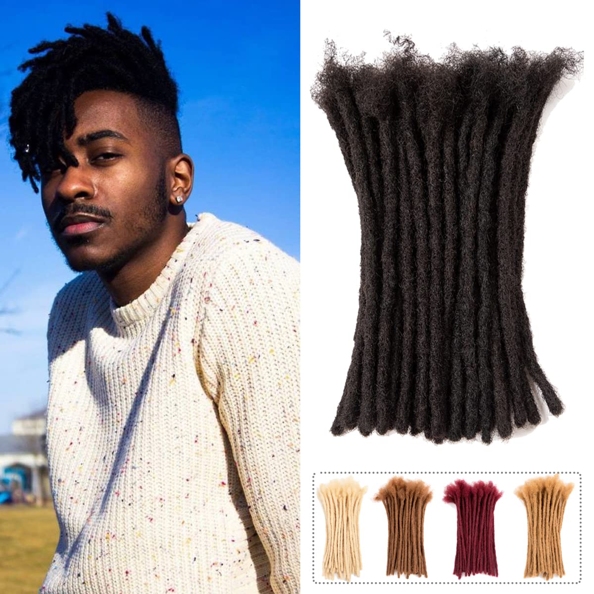 Teresa 0.8Cm & 0.6Cm & 0.4Cm & 0.2Cm Width 6-18 Inch 10, 20, 40, 70, 100 Strands 100% Human Hair Dreadlock Extensions Men/Women,