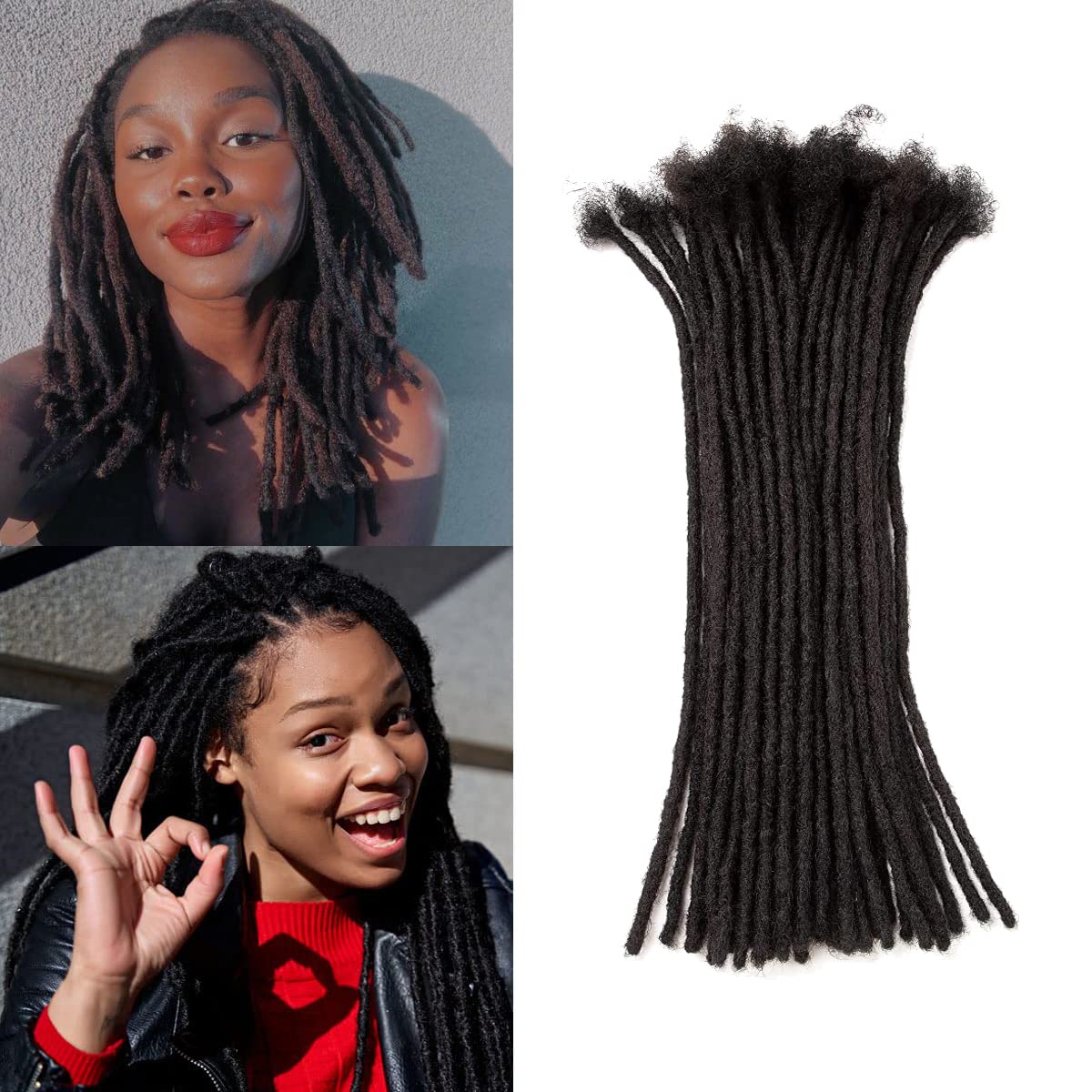 Teresa 16 Inch 0.4Cm Width Loc Extension Human Hair Natural Black 40 Strands Full Hand-Made Permanent Locs Extensions Can Be Dye