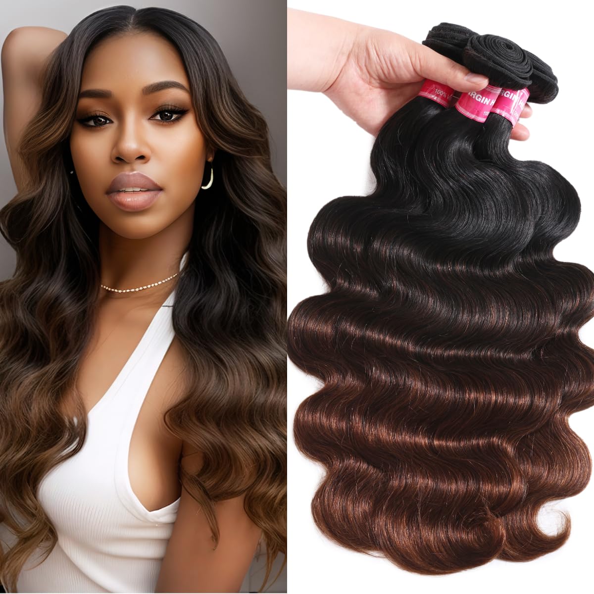 Unice Chestnut Brown Ombre Body Wave Human Hair Weave 3 Bundles 10 12 14 Inch Brazilian Remy Human Hair Wavy Sew In Human Hair E