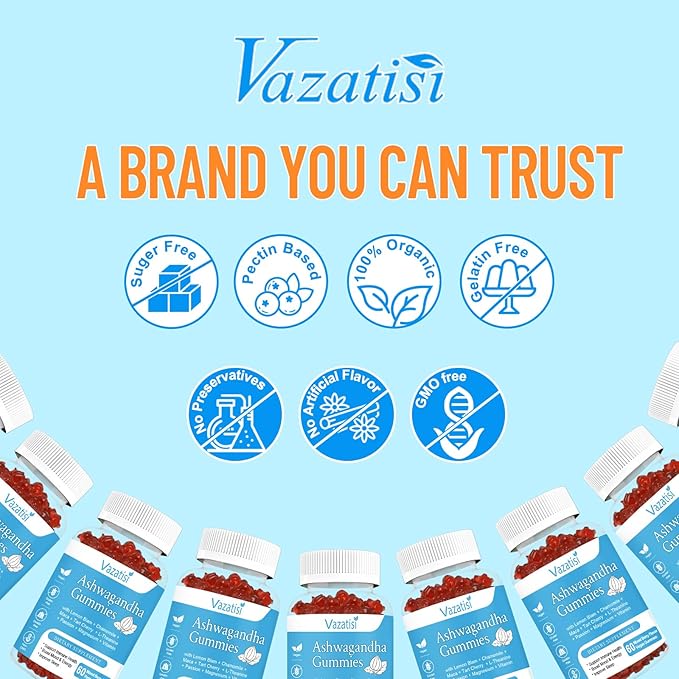 2 Pack Ashwagandha Gummies for Women Men, Sugar Free Organic Ashwagandha Gummies Supplement for Relax Restore Balance, Vegan Gluten Free, 120 Count