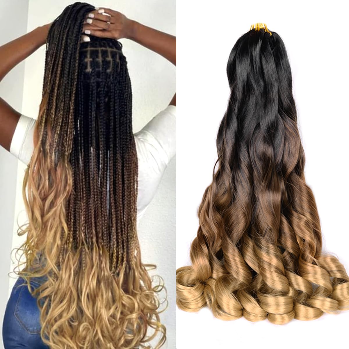French Curl Braiding Hair,C14 Loose Wavy Braiding Hair Extensions Synthetic 20Inch 75G/Pack French Curly Crochet Hair (C14,5Pack
