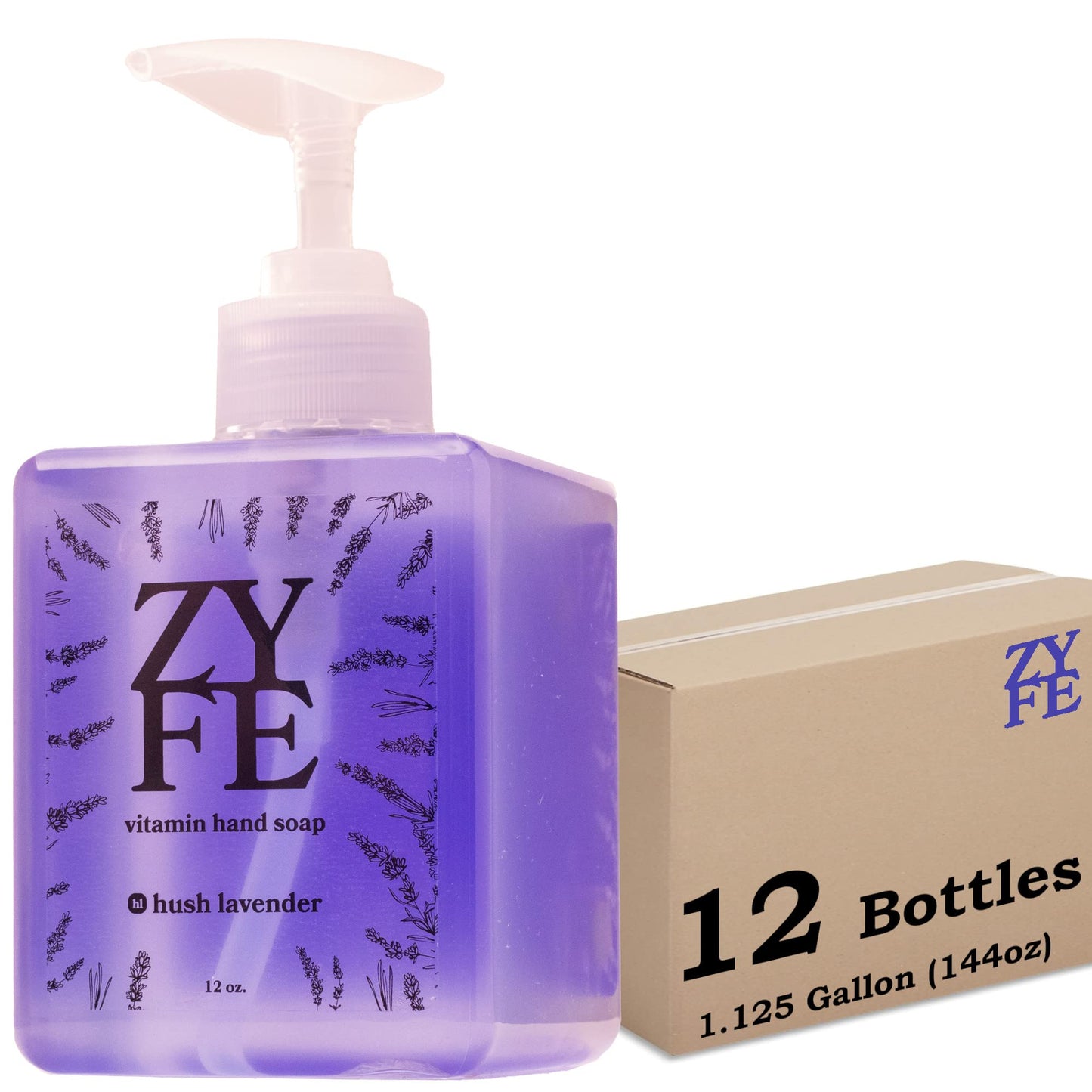 Zyfe 12 Bottle Case Of Vitamin Hand Soap - Liquid Hand Soap Value Pack Deal - Natural Plant Derived Moisturizing Handsoap With E