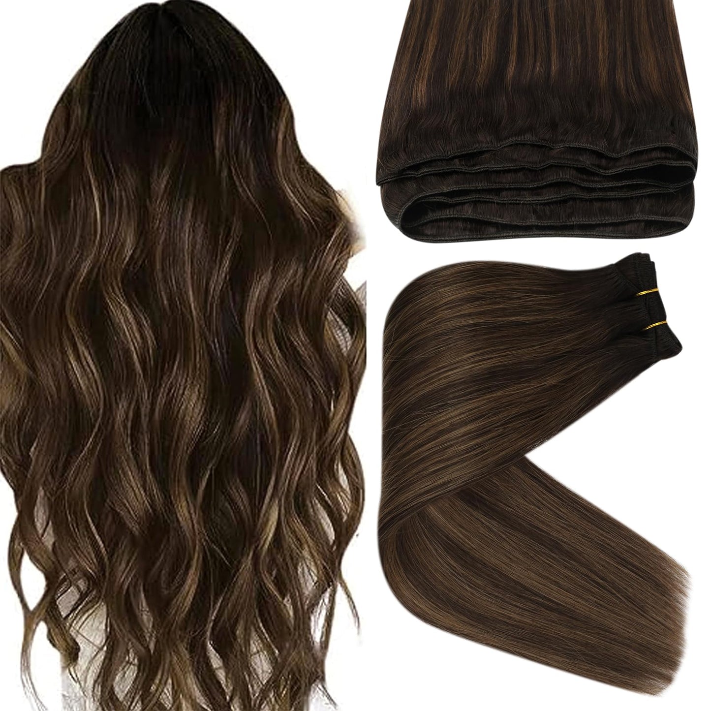 Sunny Sew In Hair Extensions Balayage Brown Weft Hair Extensions Human Hair Dark Brown Roots Medium Brown Remy Hair Extensions W
