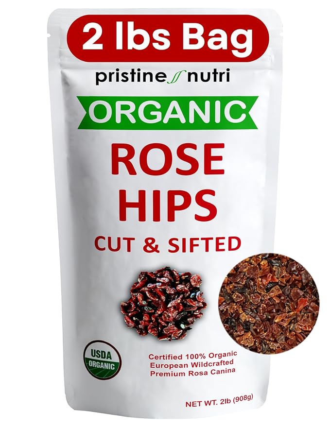 2 lb (32 oz) Rose Hips Dried Organic Bulk, Organic Rosehips Cut & Sifted, 95% Seedless, European All Natural, Rosehips Dried Organic Bulk, Makes 140 Cups of Vitamin C Rich Tea (packaging may vary)