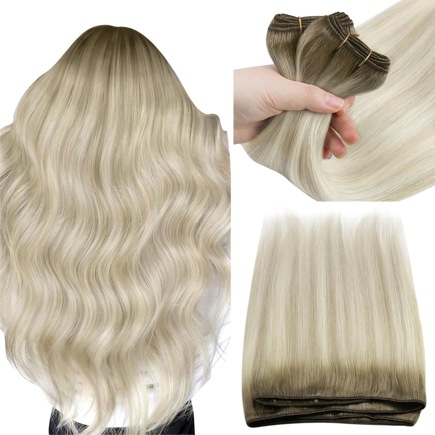 Sunny Ombre Sew In Hair Extensions Real Human Hair Blonde Weft Extensions Real Human Hair Ombre Ash Blonde To Platinum Blonde Hi