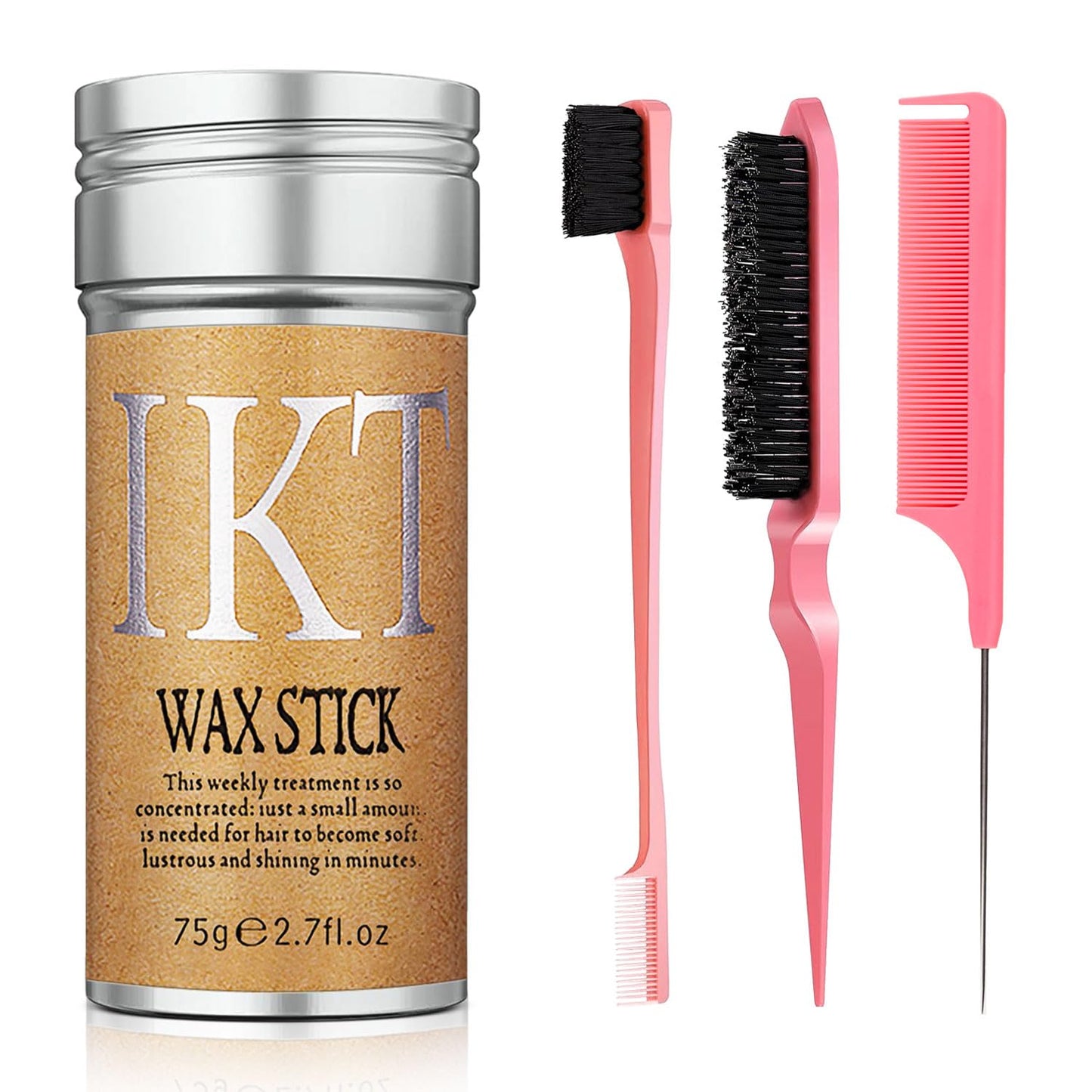 Pink Edge Brush 4 Pcs, Hair Wax Stick For Flyaway, Slick Back Hair Brush For Smooth, Teasing Brush For Add Volume, Rat Tail Comb