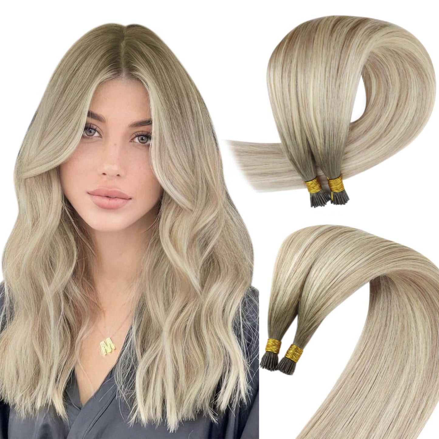 Sunny I Tip Hair Extensions Human Hair Ombre Blonde I Tip Hair Extensions Cool Ash Grey Balayage Platinum Blonde Itip Human Hair