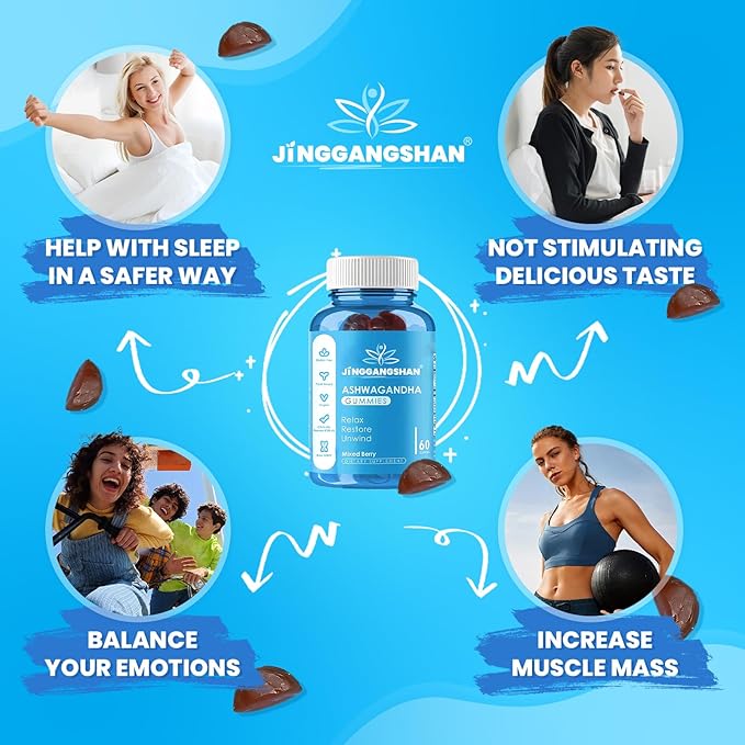 (60 Count) Ashwagandha Gummies KSM-66 - Mixed Berry, Vegan, Plant Based, Non-GMO, Gluten-Free & Gelatin Free Relax, Organic Ashwa Root Extract Supplement for Immune Support