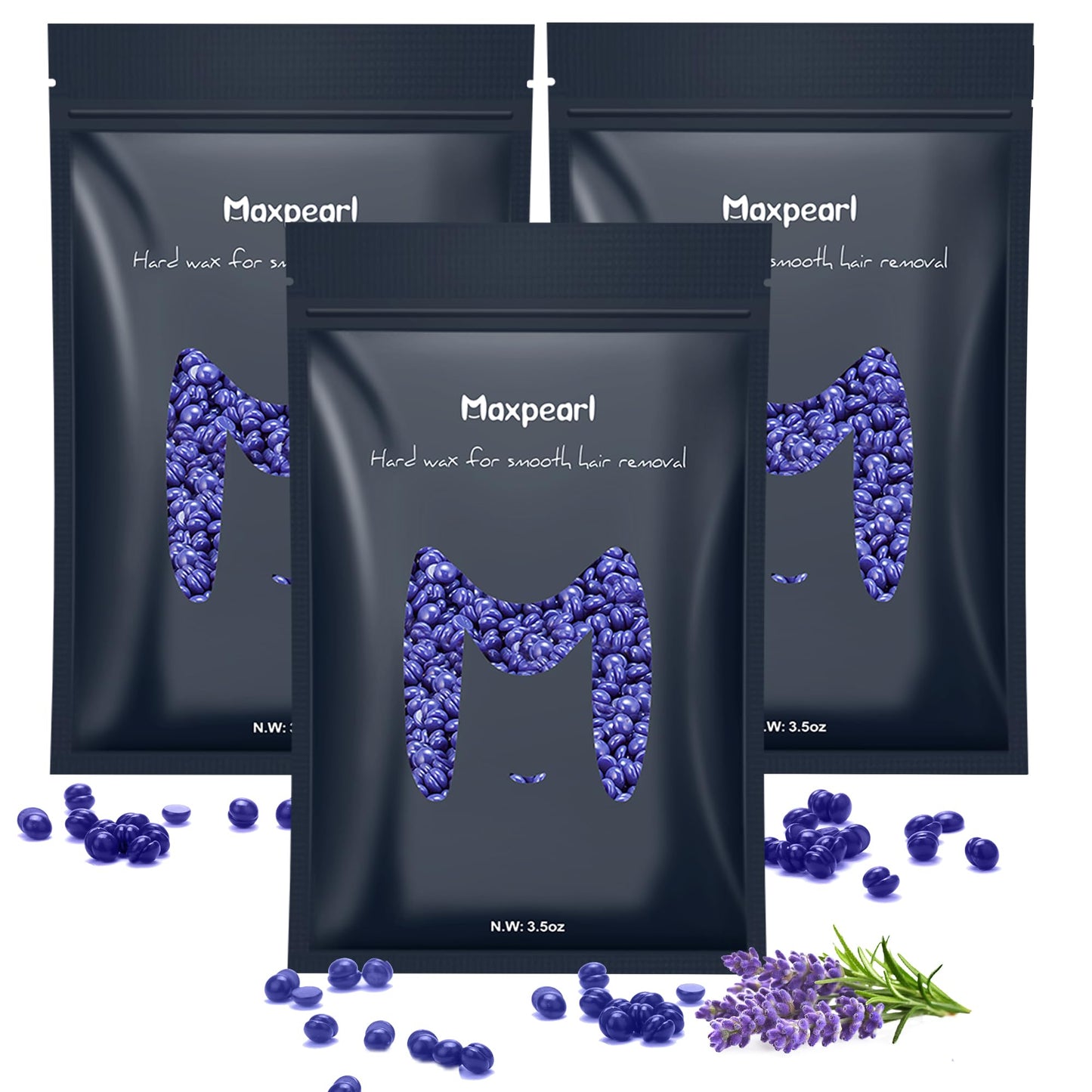 Maxpearl Hard Wax Beads, Pack Of 3 Hair Removal Wax Beans Refill - Brazilian, Bikini Waxing, Face, Eyebrows, Underarms, Arms, Ch