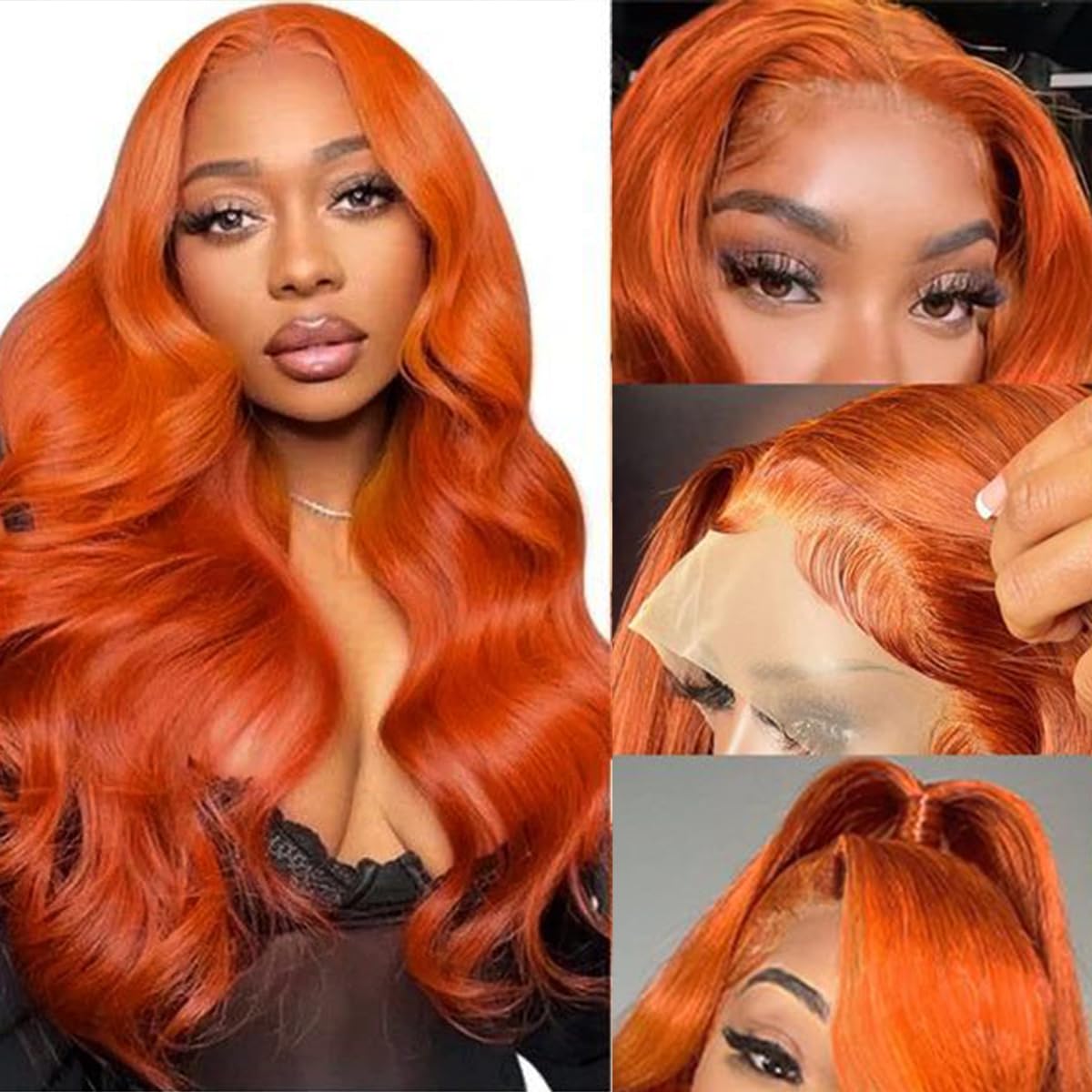 Fascara Lace Front Human Hair Wig 22Inch Ginger Orange Lace Front Wig 350 Color 180% Density Brazilian Virgin Human Hair Body Wa