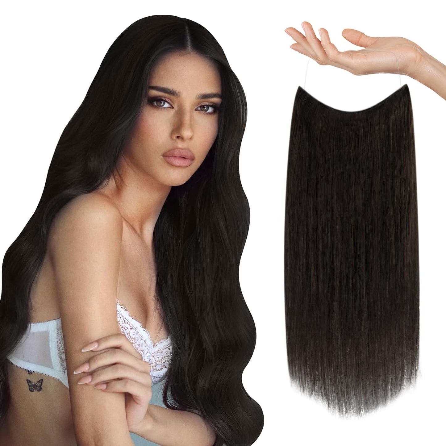 Sunny Invisible Wire Hair Extensions Dark Brown Secret Wire Hair Extensions Real Human Hair Brown Hair Piece Full Head Dark Brow