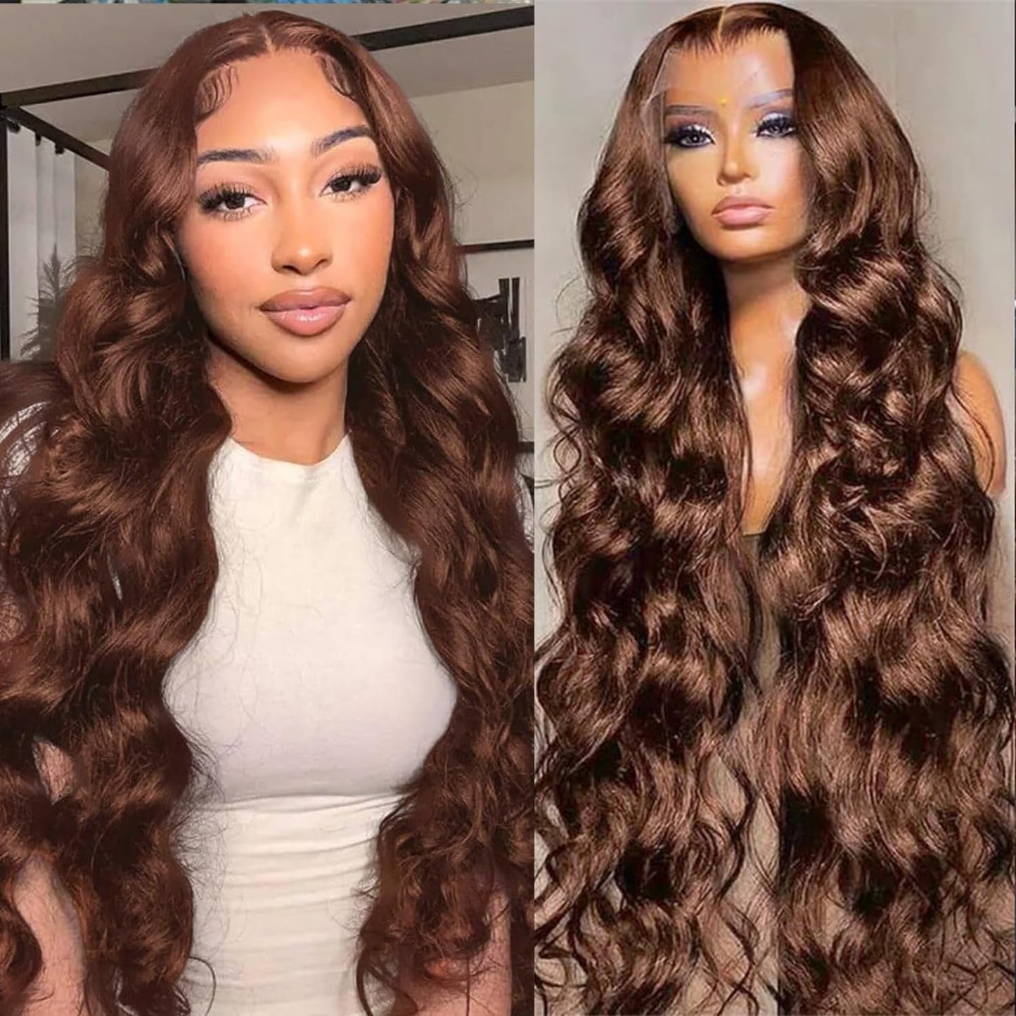 Shengcai Chocolate Brown Lace Front Wigs Human Hair 13X4 180 Density Body Wave Lace Frontal Human Hair Wigs Pre Plucked With Bab