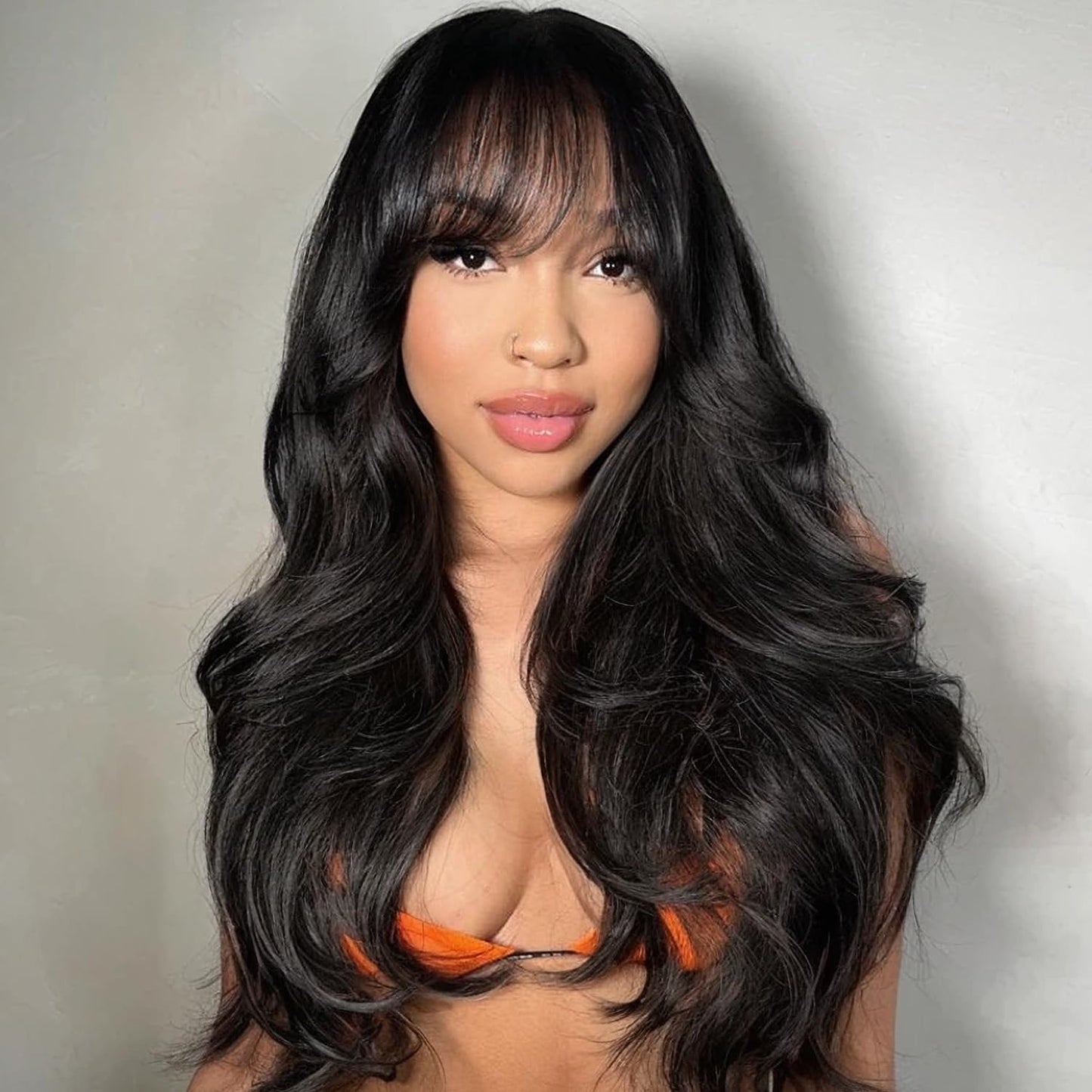 Wiger Natural Wave Human Hair Wigs With Bangs Upgraded Real Hairline Black Loose Wavy Hair For Black Women Lace Part Wig Brazili