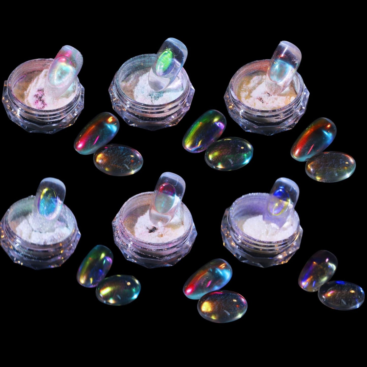 Ice Transparent Aurora Nail Powder Neon Rainbow Holographic Chameleon Powder Multi Chrome Iridescent Pigment Pearlescent Nail Ar
