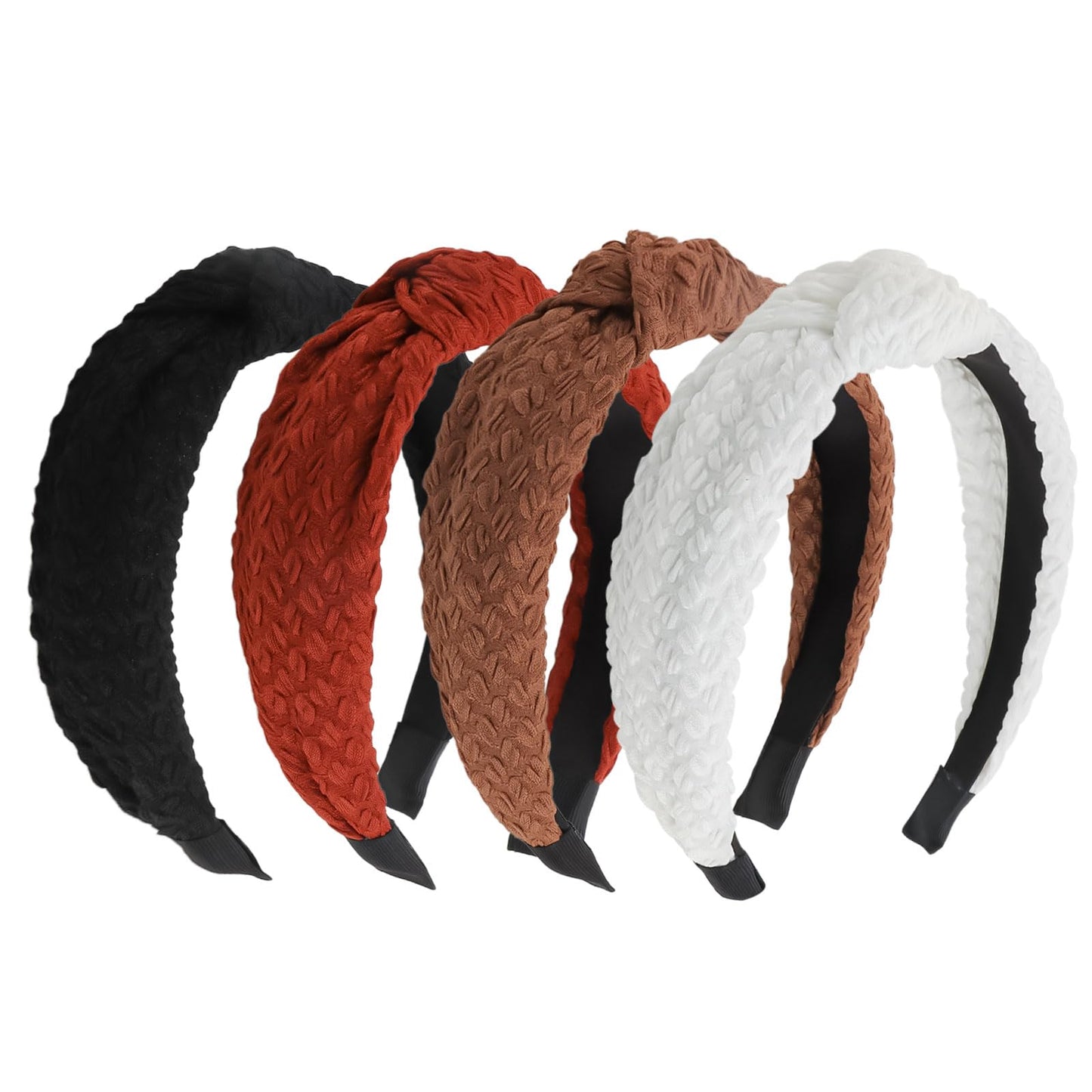 Yission 4Pcs Knotted Headbands For Women Girls Non Slip Wide Headband Fashion Head Bands Top Knot Headband For Women Black White