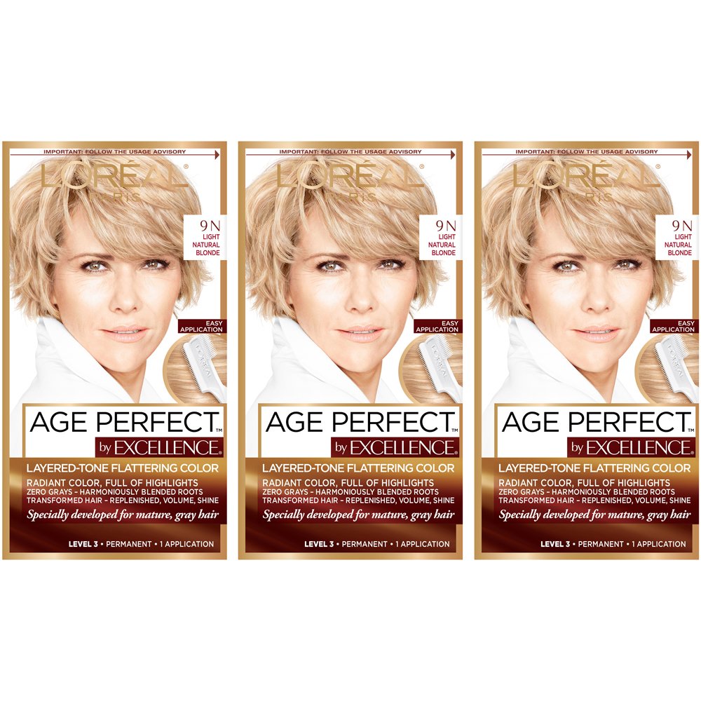 L'Or Al Paris Age Perfect Permanent Hair Color, 9N Light Natural Blonde,3 Count