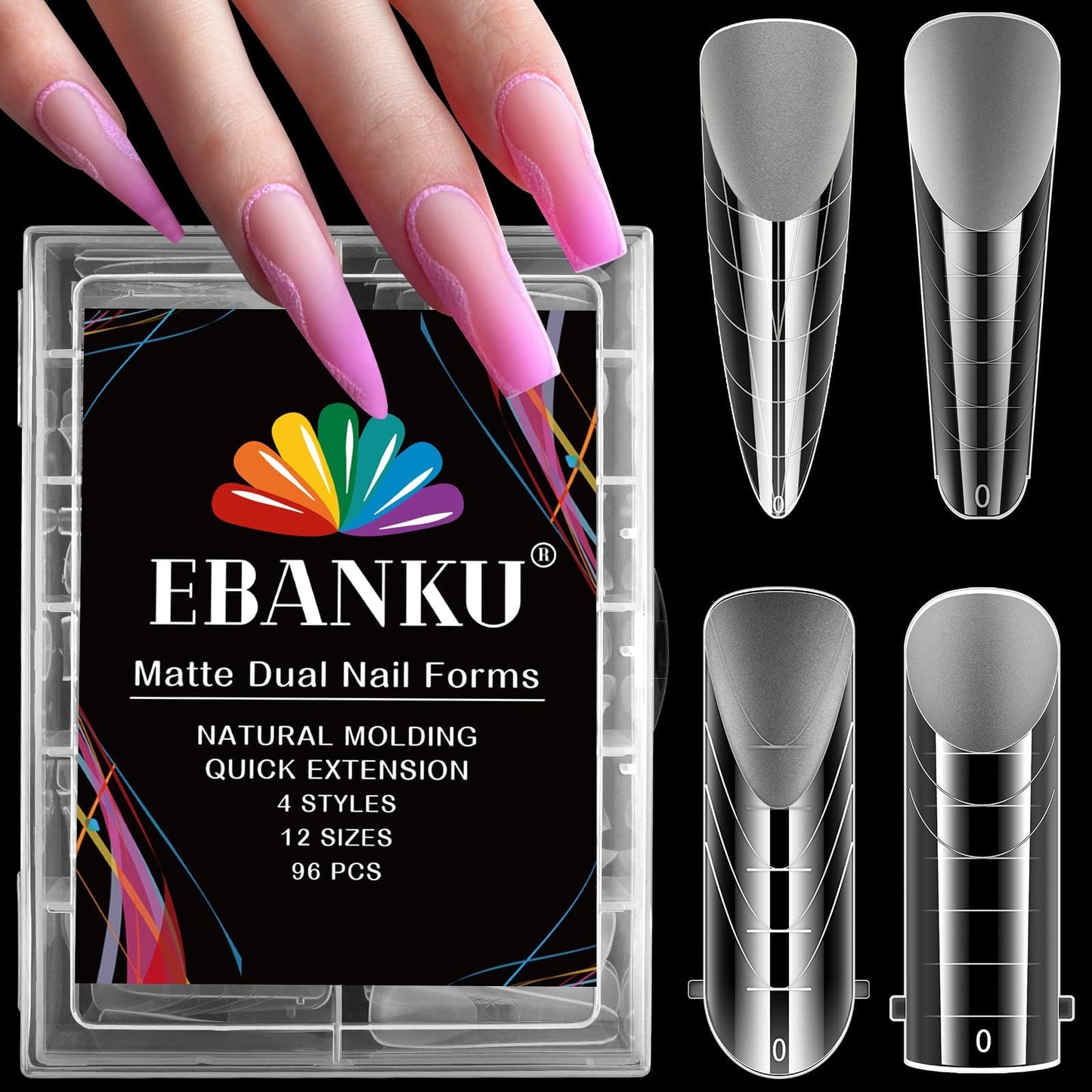 Ebanku 120Pcs Dual Nail Forms For Poly Gel, Nail Mold Extension Forms Stiletto Almond Poly Nail Gel Nail System Forms False Nail