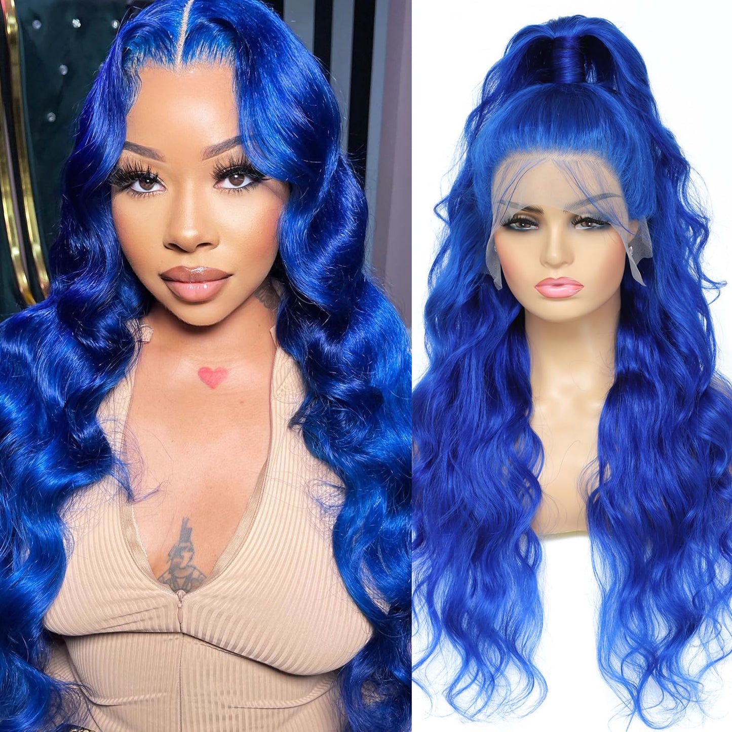 Manyisi 28 Inch Blue Lace Front Wig Human Hair - 13X4 Body Wave Blue Lace Front Wigs Human Hair Colored Hd Lace Front Wigs Human