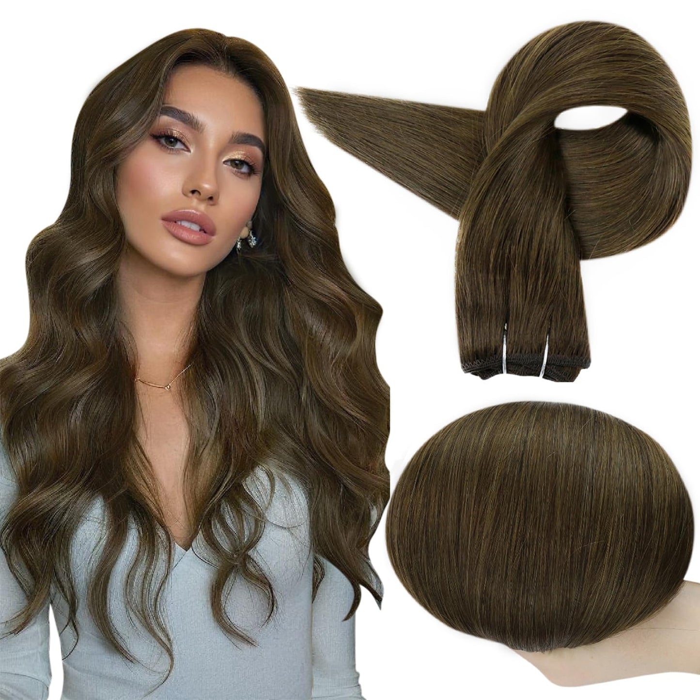 Full Shine Weft Hair Extensions Human Hair Sew In Extensions Remy Human Hair Extensions Sew In Color Darker Brown Hair Extension