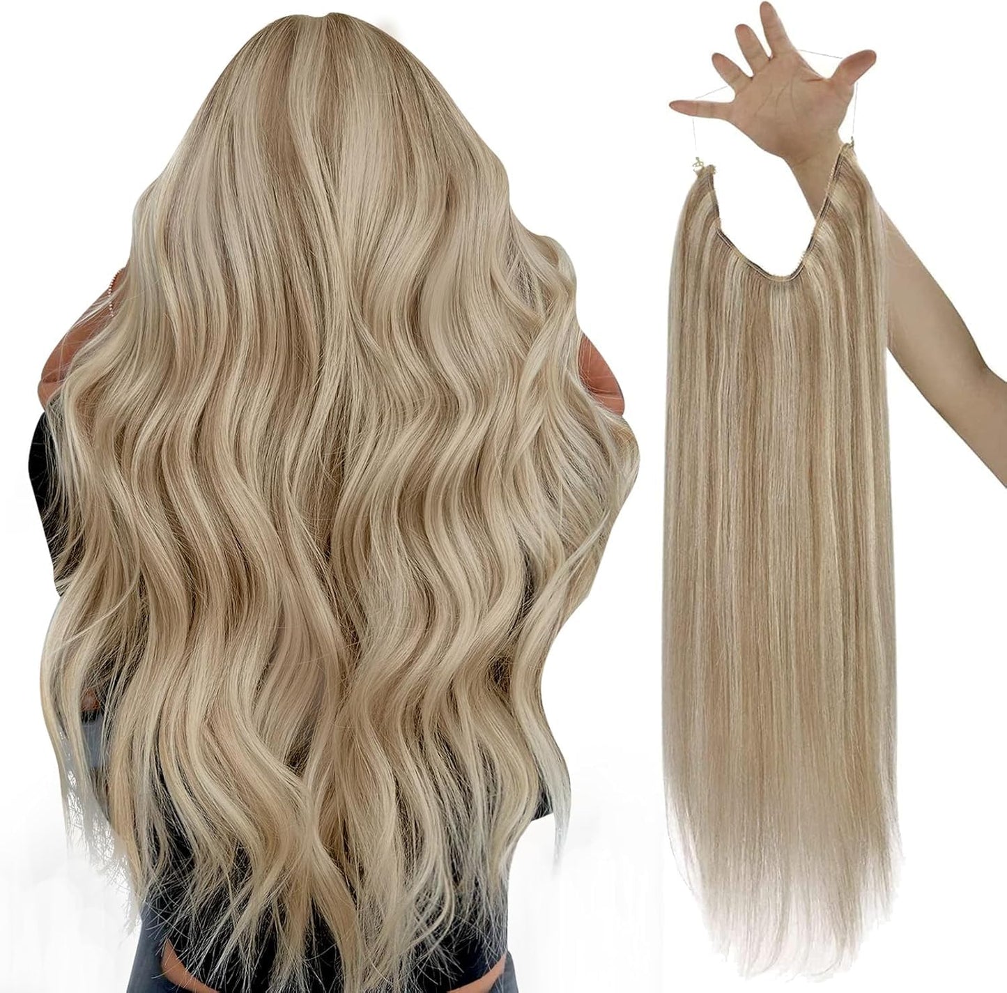 Sunny Blonde Hair Extensions 22 Inch Wire Hair Extensions Ash Blonde Highlights Light Blonde Secret Hair Extensions Invisible Hu