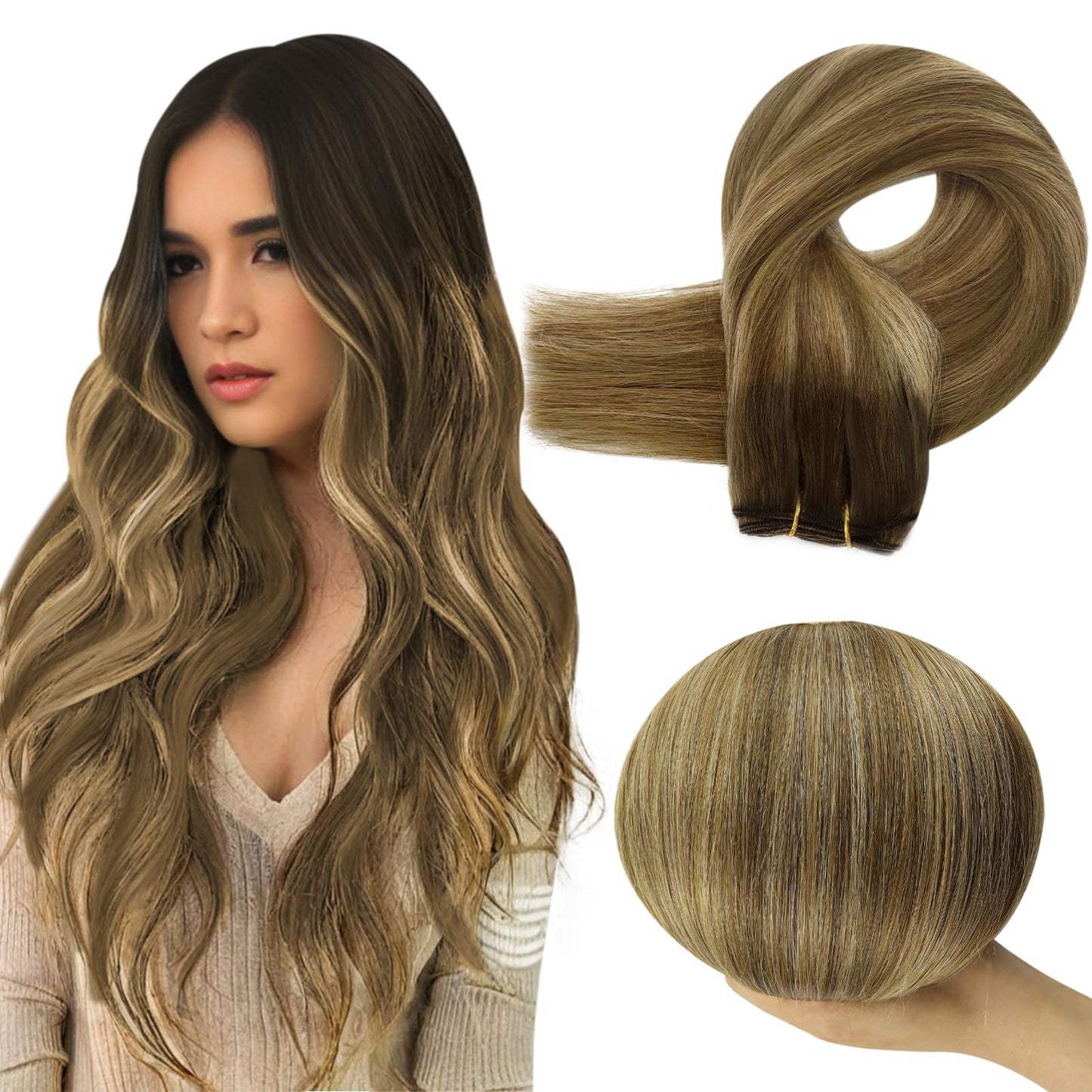 Full Shine Sew In Hair Extensions Real Human Hair Balayage Hair Extensions Sew In Weft Hair Extensions Double Weft Extensions Re