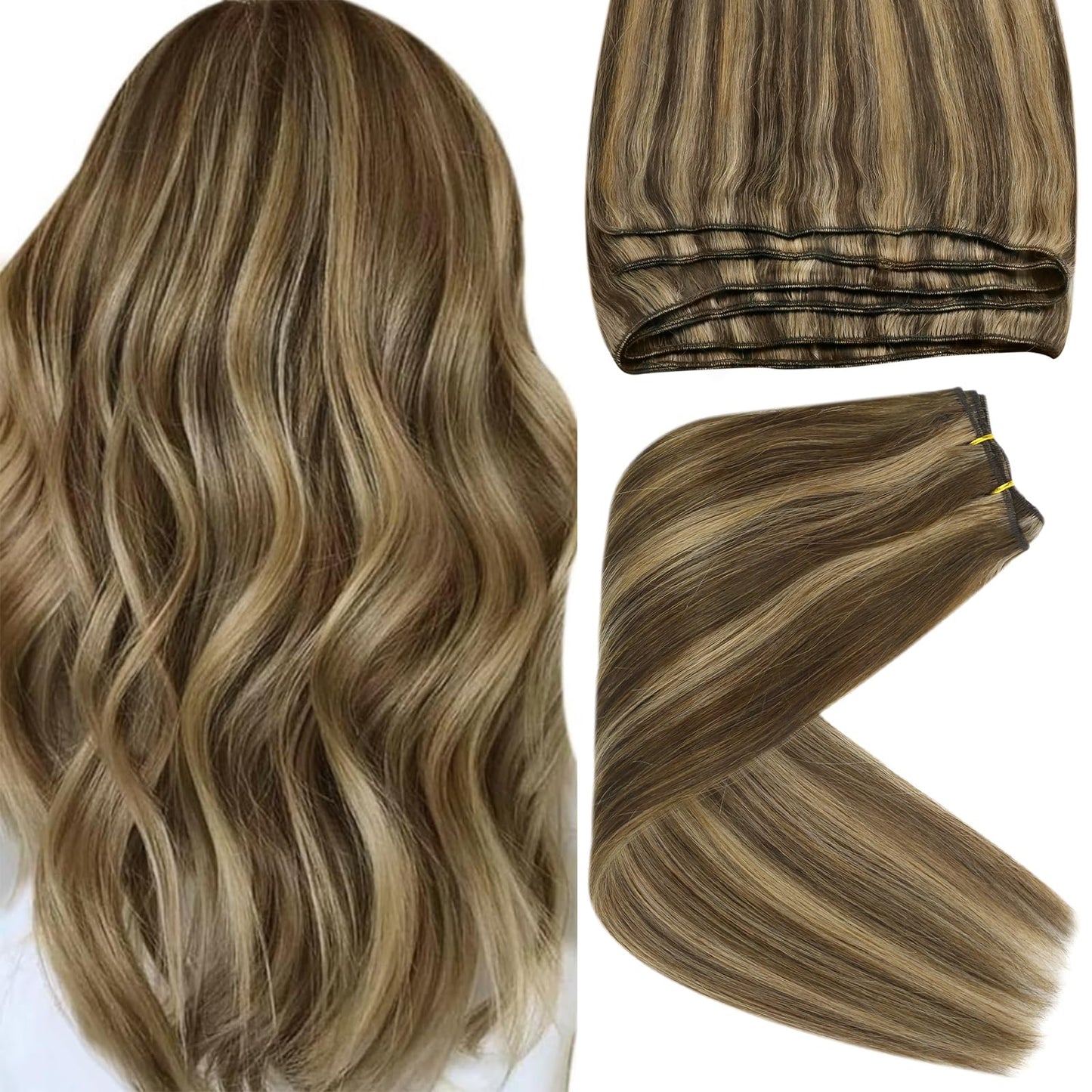 Sunny Weft Hair Extensions Human Hair Brown Highlights Sew In Hair Extensions Real Human Hair Dark Brown With Caramel Blonde Wef