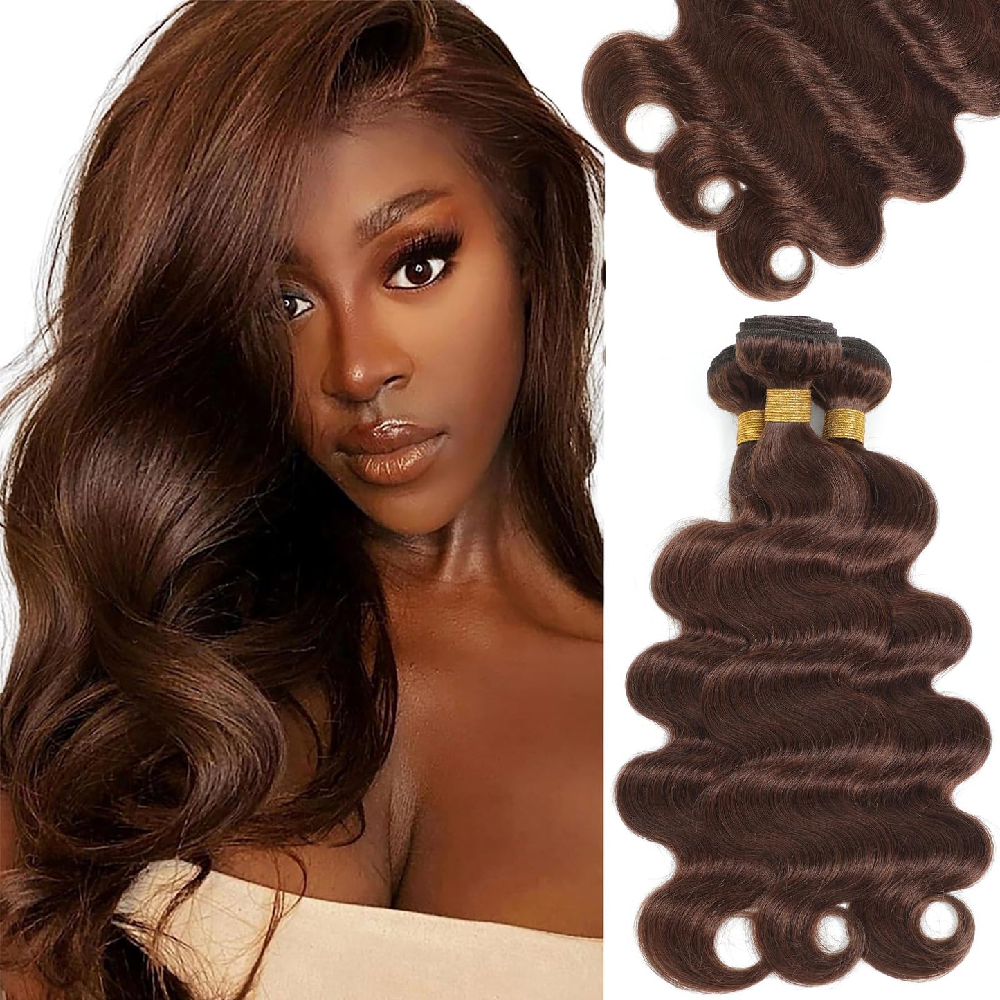 Kapelli Hair 10A Human Hair Bundles Light Brown Brazilian Virgin Hair Body Wave (#4, 18 20 22) Brazilian Human Hair 100% Unproce