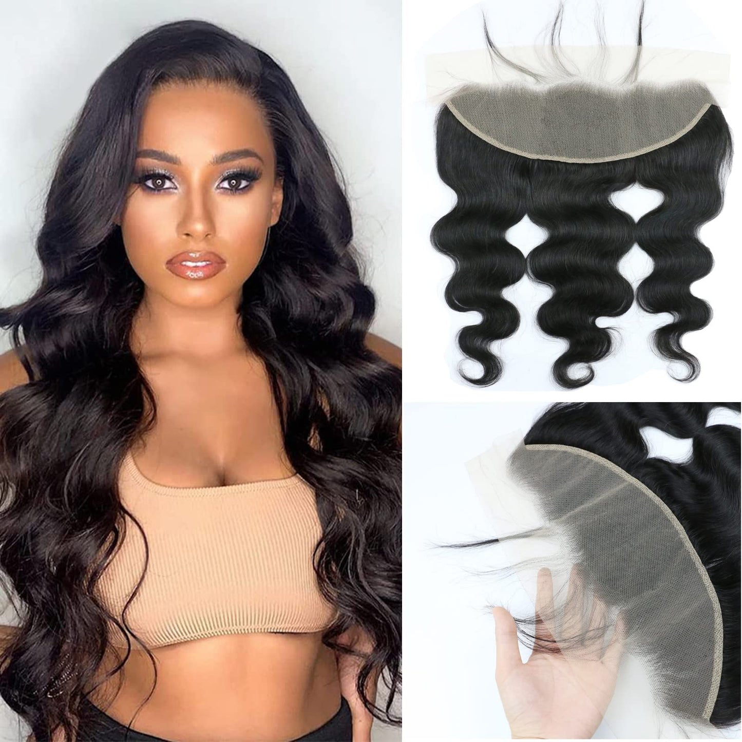 Uneed 13X4 Frontal Hd Lace Frontal 16 Inch Body Wave Frontal Human Hair Transparent Hd Frontal Closure 150% Density Natural Hair