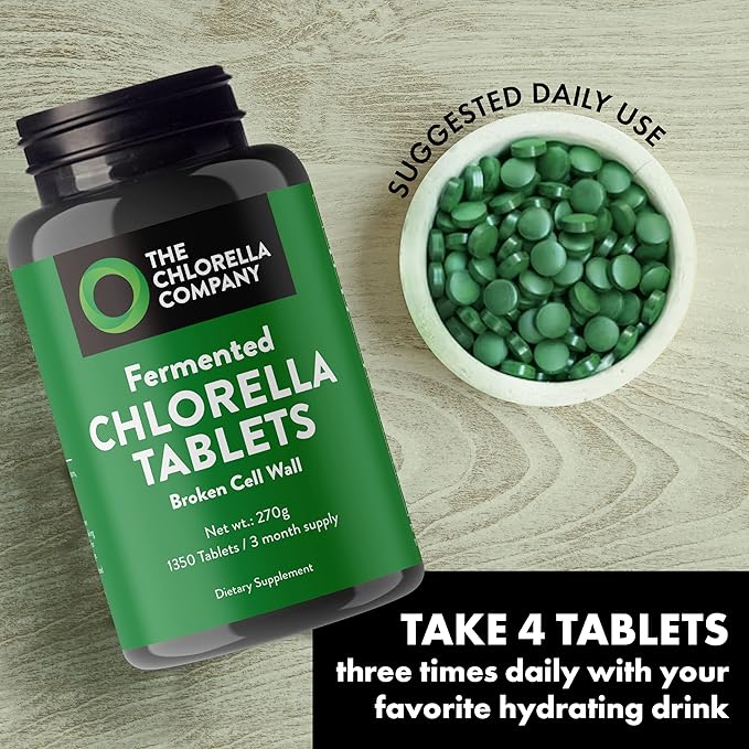 | Fermented Chlorella Tablets | Broken Cell Wall | 1,350 Tablets | Chlorophyll | Supergreens | Gluten-Free | Vegan | Non-GMO