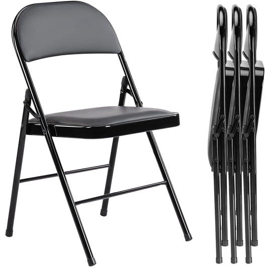 2-Pack/4-Pack Folding Chairs with Padded Seat & Backrest, Heavy-Duty Metal Frame, Portable & Space-Saving, Comfortable PU Leather for Indoor Outdoor, Office, Party, Wedding, Events – Black/Khaki