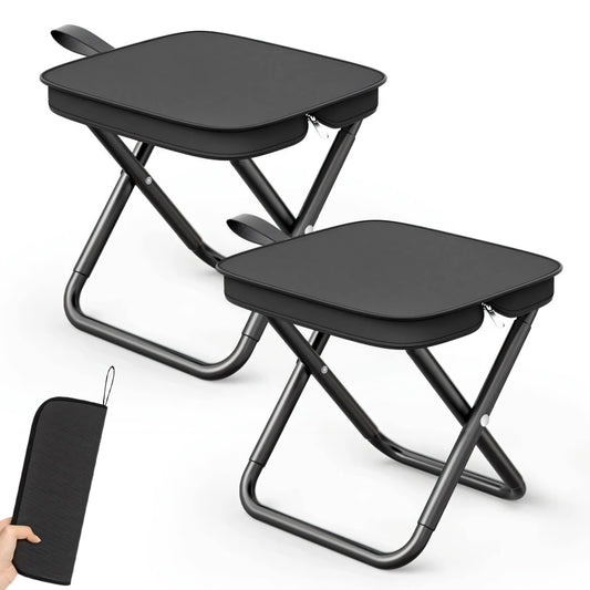 2 Pack Camping Stool, Portable Folding Stool with Carry Bag, 11 Inch Small Folding Stool for Adults, Collapsible Camp Stool Outdoor Footstool for Travel Walking Hiking Fishing Picnic BBQ - Black