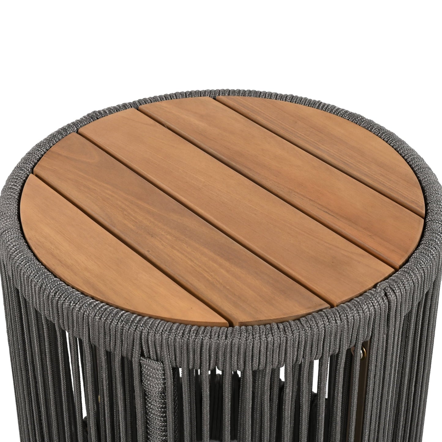 Christopher Knight Home 15" Round Side Table, Acacia Wood Top with Rope & Iron Base, Grey