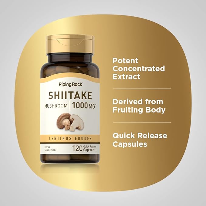Piping Rock Shiitake Mushroom Extract | 1000 mg | 120 Capsules | Lentinus Edodes | Herbal Supplement | Non-GMO, Gluten Free