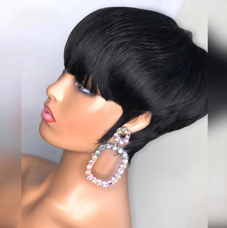 Pangdonglai Pixie Cut Wigs For Black Women Short Pixie Cut Human Hair Wigs Short Layered Wigs Full Machine Made Wig Glueless Wig