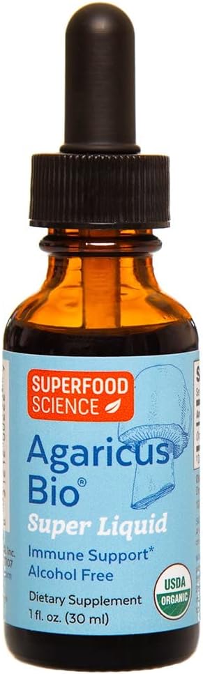 Agaricus Bio Super Liquid, Natural Killer Cell Activity, Organic Mushroom Extract, Agaricus Blazei Murill Mushroom, Tincture Drops with High Beta Glucans, Liver and Immune Support Supplement, 30 ml