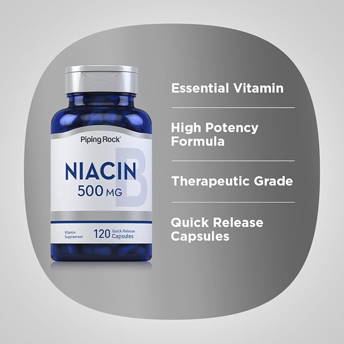 Piping Rock Niacin Flush 500mg | 120 Capsules | Non-GMO and Gluten Free Supplement