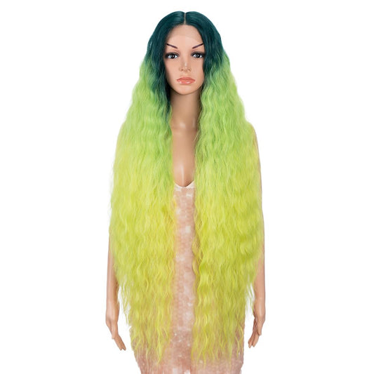 Style Icon 41'' Ombre Green Yellow Lemon Wig Lace Front Wigs Long Wavy Synthetic Wigs With Baby Hair Half Hand Tied 130% Density