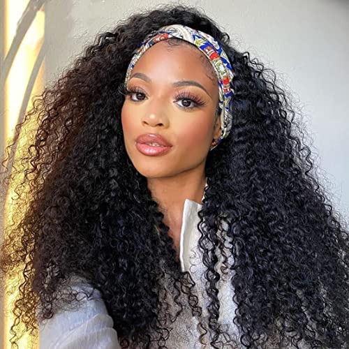 Punmasa Headband Wig Human Hair Deep Wave 22 Inches Headband Wigs Curly Human Hair Wigs For Women Glueless None Lace Front Wig M