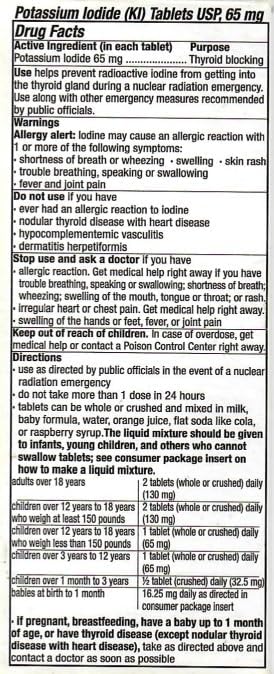 65mg Potassium Iodide Tablets (240 Pack) - Protects Your Thyroid from Nuclear Radiation Exposure
